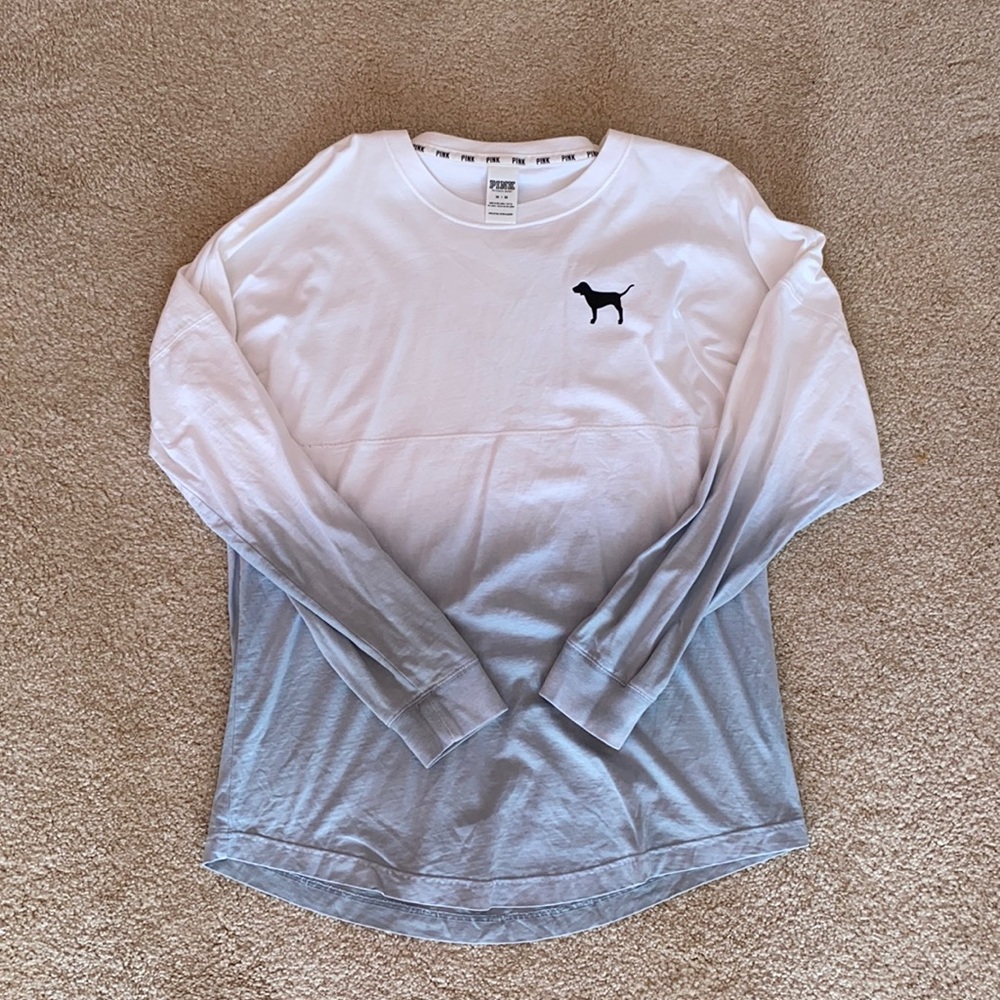 PINK White and Gray Ombré Long Sleeve Top